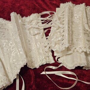 2 STUNNING NWT WHITE SATIN STRONG BONED CORSETS S-M